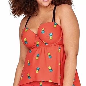 Cacique Pineapple Print Underwire Tankini Swim Top